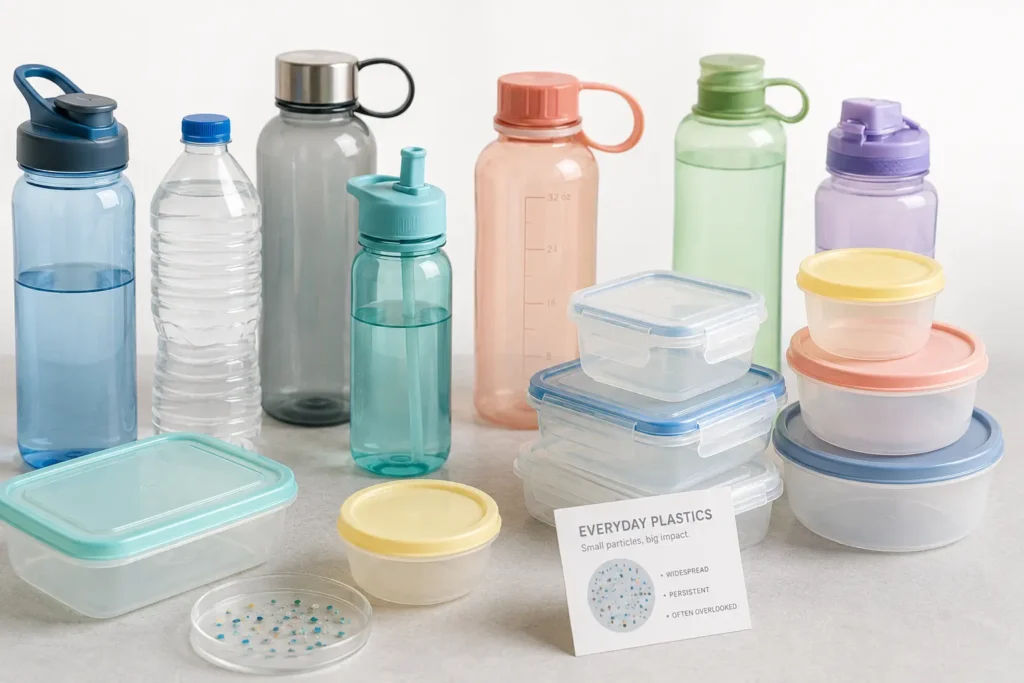 Card 1 — Environmental Toxin Buildup Plastic bottles and food containers made with BPA — everyday sources of environmental toxins linked to peripheral neuropathy